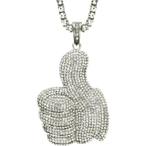 Iced Out Hand Gestures Pendant Necklace Hip Hop Cubic Zircon Thumb Jewelry Fashion Rapper Charm Necklaces Dropshipping