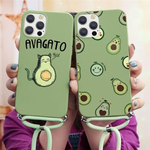 Cute Avocado Phone Case For iPhone 12 11 Pro Max 6 6S 8 7 Plus X XR XS Max 12Mini SE 2020 Necklace Lanyard Strap Cord Rope Cover