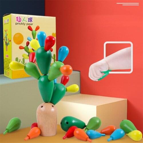 Wooden Insert Cactus Balls Assembling Blocks Building Model Kit Toy Early Educational Balance Wood Puzzle Toys For Children