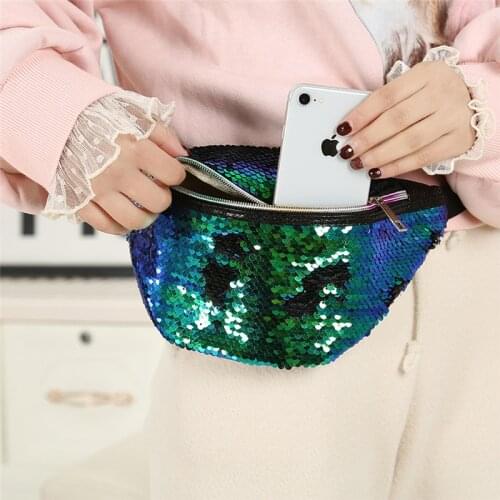 NOENNAME_NULL Women Travel Waist Fanny Pack Holiday Money Belt Wallet Glitter Bum Bag Pouch