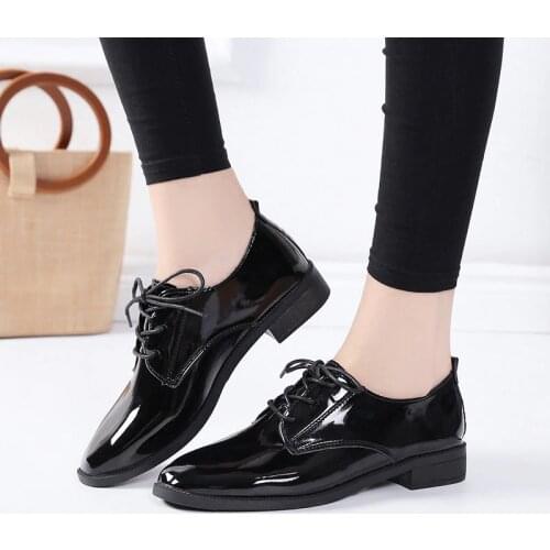 Autumn Women Oxford Flats Shoes 2021 Low Heel Black Retro Student Single Shoes Office Outsole Casual Black Student Leather Shoes