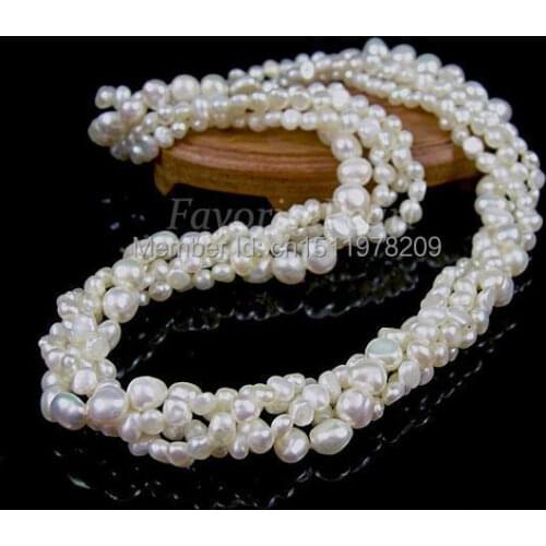 Pearl Necklace - 18.5 Inches 4 Strands 4-5mm And 7-8mm White Color Natural Freshwater Pearl Necklace - Free Shipping