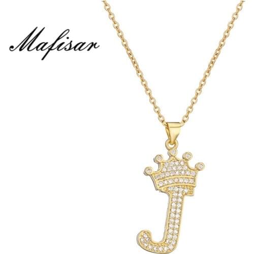 Mafisar Zircon Alphabet Pendant Necklaces For Women Men Crown Initial Letter Necklace Hip Hop Gold Chain Jewelry Collier Bijoux