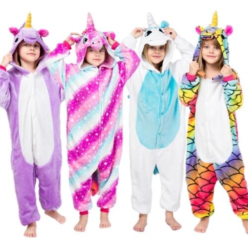 Unicorn Kigurumi Kids Sleepwear Boys Girls Stich Tiger Pajamas Children Funny Animal Winter Onesies Girls Unicorn Flannel Pyjama