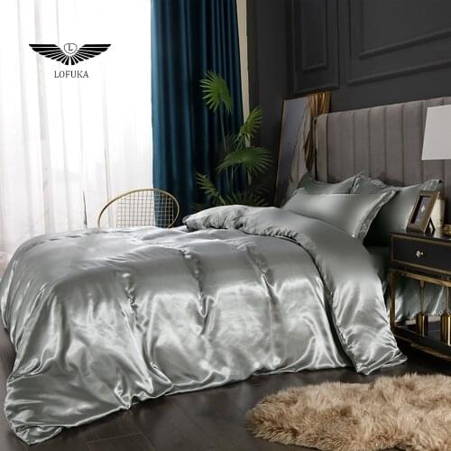 Lofuka Bedclothes Bed Sheet Duvet Cover Shiny Luxury Bed Linen Set Gray Bedding Set Pillowcase Single Twin Queen Adult Child