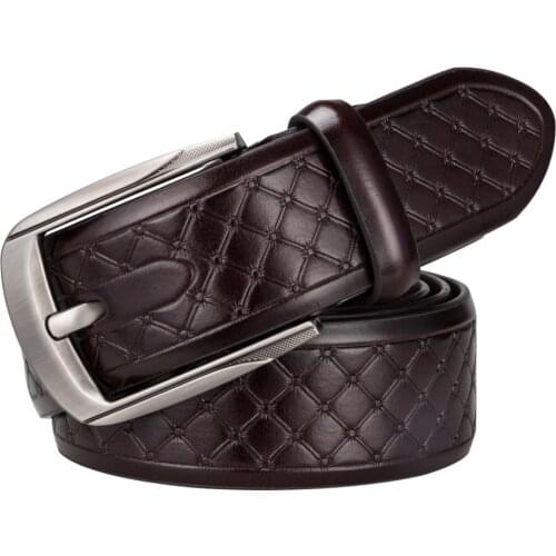 PZ-0003-B Barry.Wang Newest Luxury Leather Belts for Men Belt Metal Pin Buckle Belt for Bueiness Party Wedding High Quality