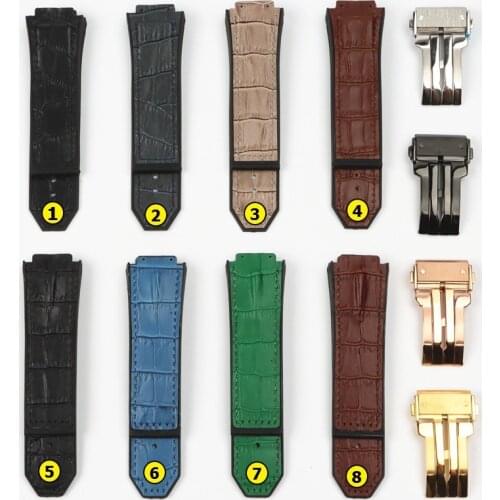 29*19mm Black Blue Green Brown Cow Leather With Silicone Watchband Watch Band For Hublot Strap For King Power Series Hub Logo