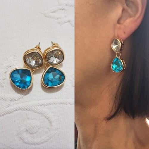 Classic 2 STONE EARRING ROSE AQUA COLOR FOR WOMEN PARTY LOOK SENDING WITH BOX Mothers Gift Jewel Tone High Quality Decoration