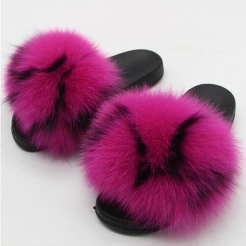 Womens Winter Warm Fur Slippers Female Cute Fluffy House Shoes Plush Fox Hair Fluffy Slippers Women Slides Flip Flops Sandals