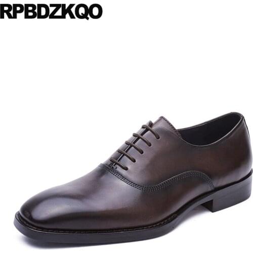 Square Toe Handmade European Brown Italian Formal Oxfords Party Men Dress Shoes Luxury Brand Brush Retro Work Wedding Business