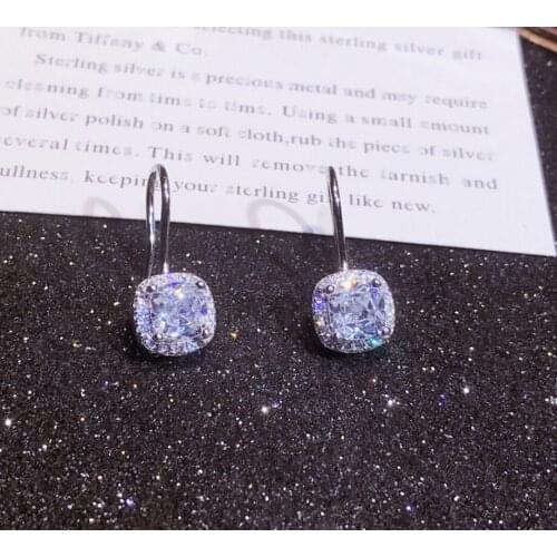 High Quality New Design Classic Fashion Women Pure S925 Sterling Silver Micro Pave Inlay Zircon Square Studs Earrings Jewelry