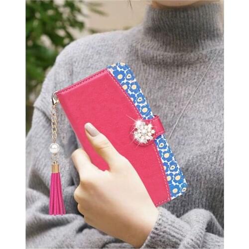 Japan Fashion Diamond Flower Wallet Flip Tassel Pendant Leather Case Cover For iPhone 12 Mini 11 Pro XS Max XR X 8 7 Plus SE