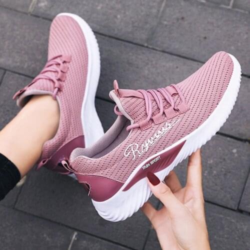 New Ladies Running Shoes Mesh Breathable Outdoor Lightweight Casual Shoes Flat Round Toe Walking Platform Female Sneakers