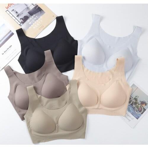Womens Sexy Cool Vest Underwear Bra One Piece Traceless Rimless Sports Bra Summer Breathable Solid Vest-style Latex Bras