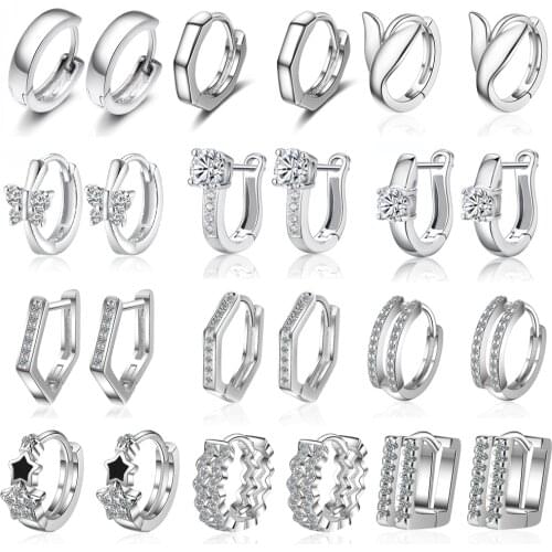 Simple Geometric Square Cubic Zirconia Hoop Earrings Sterling Silver 925 Jewelry Double Row Crystal Earring for Women Girl Gift