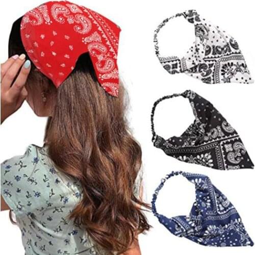 Women Headband Vintage Elastic Cross Knot Scarf Headband Soft Thick Headband Hair Accessories for Girls Floral Print Bandana