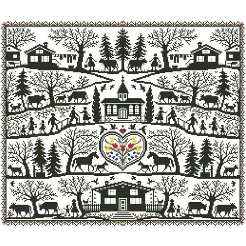 14/16/18/27/28 Busy village cross stitch package simple color white cloth cotton thread embroidery DIY handmade