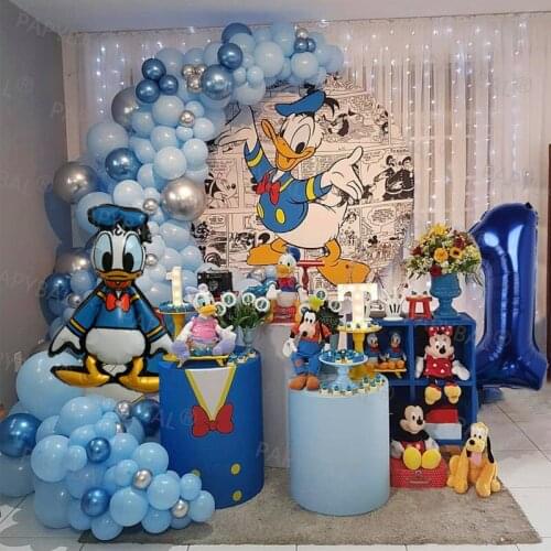 154pcs Disney Donald Duck Foil Balloons Garland Arch Kit Kids Birthday Party Decor 32inch 1-9 Number Foil Balloon Globos Supplie