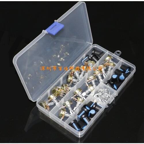 18Pcs B1K/2K/5K/10K/20K/50K/100K/500K/1M with knob single potentiometer box 9 kinds specifications × 2Pcs
