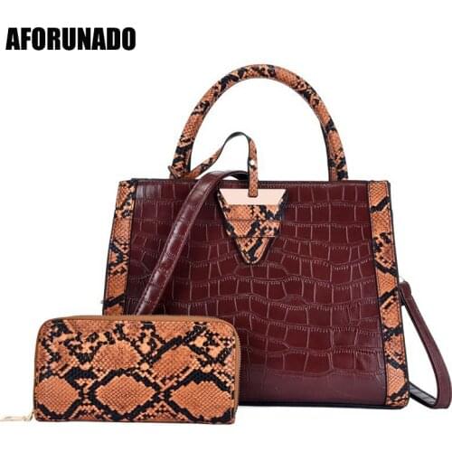 2 Sets Snake Pattern Women Handbags High Quality Pu Leather Handbags Fashion Crossbody Bags For Women 2020 Purses And Handbags