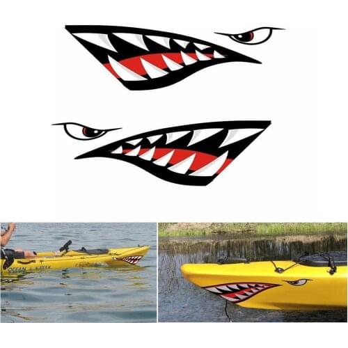 2Pcs Rowing Kayak Boat Shark Teeth Accessories Mouth Sticker Vinyl Decal Sticker For Decal Left Right Waterproof DIY Funny