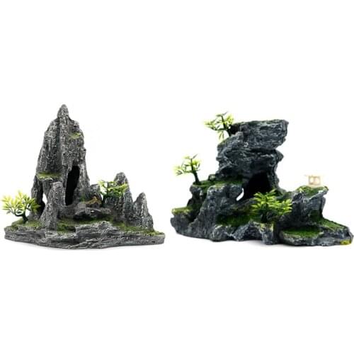 2x Ornament Creative Resin Artificial Beautiful Ornament Hill Landscape Mountain Decor Rockery for Aquarium Fish Tank