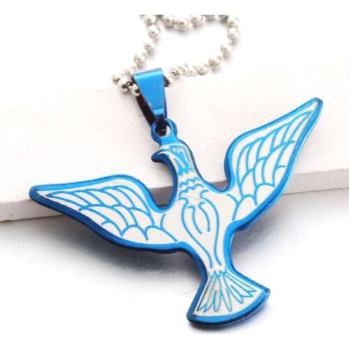 2018 New Blue Pop Peace Dove Flying Stainless Steel Pendant Necklace