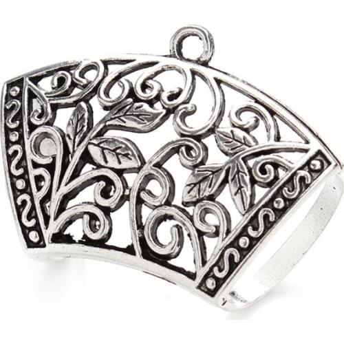 5Pcs/lot Size 45*33mm Fashion Scarf Jewelry Accessories Alloy Pendant Bails Engraved Leaf Flower Vintage Silver Pendant