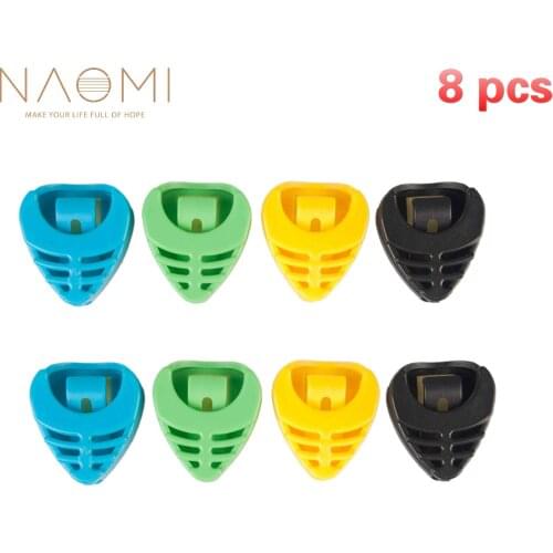 NAOMI 8PCS Guitar Picks Holder Plectrum Holder Portable Plastic Heart Shape Guitar Parts Accessories New Random Color