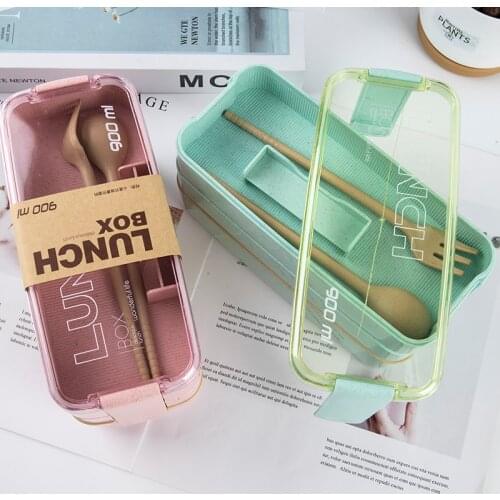 900ml Healthy Material Lunch Box 3 Layer Wheat Straw Bento Boxes Microwave Dinnerware Food Storage Container Lunchbox