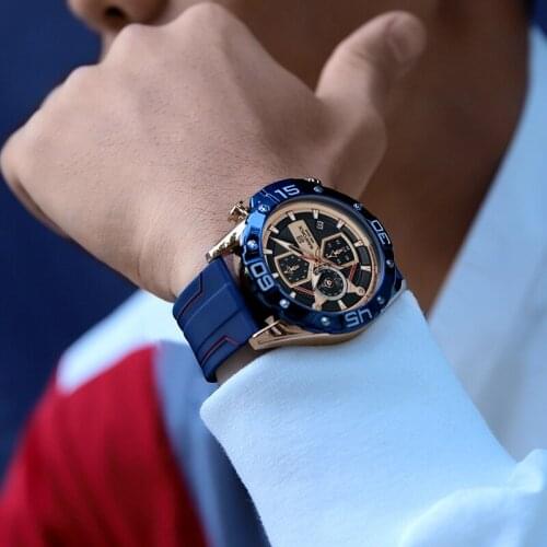 NAVIFORCE Mens Sports Watches Luxury Brand Blue Silicone Band Wrist Watch Male Clock Luminous Hands Chronograph Wristwatches