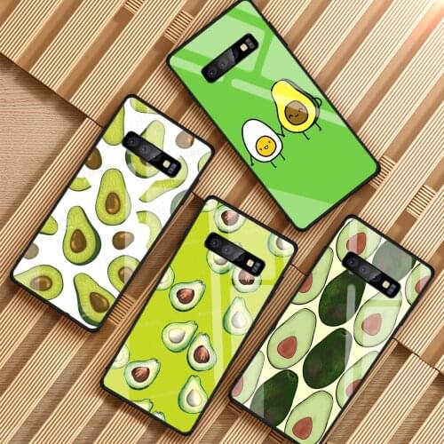 Cute Avocado Food cell Tempered Glass Phone Case For Samsung Galaxy A6 A6S A8 A8S J6 J8 2018 S8 S9 S10 PLUS NOTE 8 9