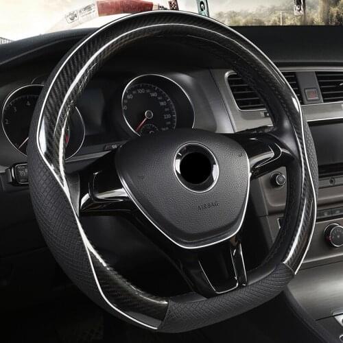 D Shape Steering Wheel Cover Leather + Carbon Fibre for VW GOLF 7 2015 POLO JATTA Suzuki Swift Nissan Rogue 2017 2018 2019 2020
