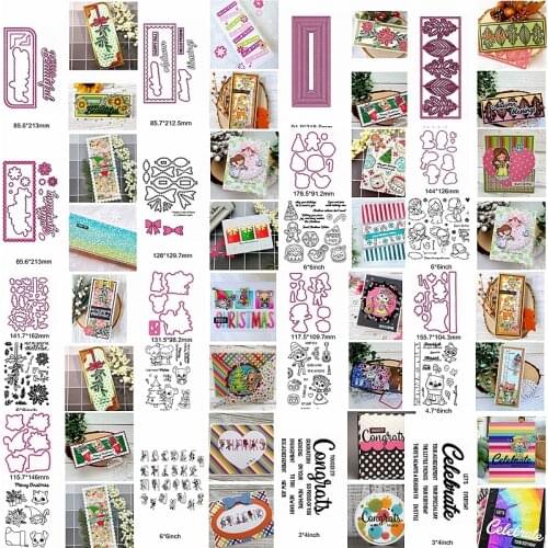 Flowers Animals A-Z Letter Words Christmas Bow Human Square Metal Cutting Dies Match Clear Silicone Stamps Make Cards Scrapbook