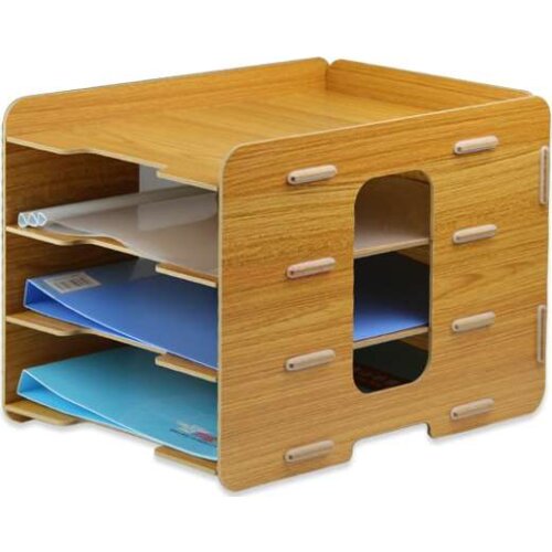 Wooden desktop book storage office document column frame frame A4 paper 4-layer multi-layer information rack