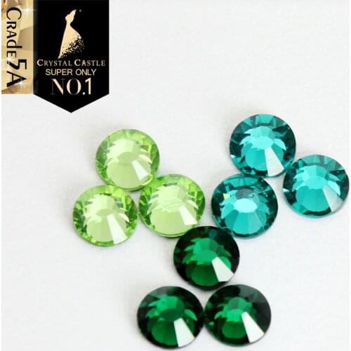Crystal Castle Hot Fix Strass Best Quality Peridot Emerald Blue Zircon Hotfix Rhinestone Green Shiny Glass Crystal Iron On Stone