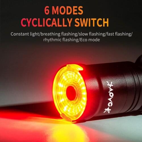Kapvoe Bicycle LED 6 Modes Super Bright Lighting Bicycle Nigh Riding Brake IPX6 Waterproof USB Rechargeable Taillight LED