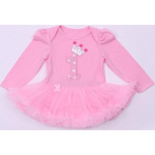 1St 2Nd Baby Birthday Ball Crown Rompers Newborn Girls Cotton Lace Jumpsuits Dress Pink infant Princess Christmas Party Clothing