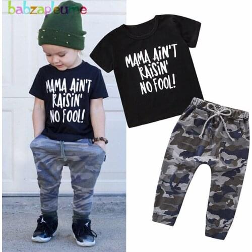 2Piece/Summer Kids Outfits Baby Boys Clothes Cotton Casual Short Sleeve T-shirt+Camouflage Pants Children Clothing Sets BC1809-1