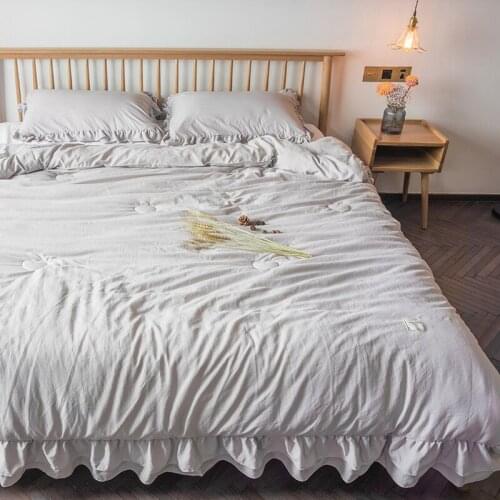 Summer Quilts Lotus Leaf Lace Design Summer Blanket 4pcs Set Bed Linens Washed Cotton Blankets Summer Air Condition Quilts Duvet