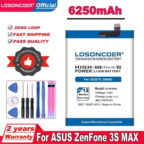 LOSONCOER 6250mAh C11P1614 Battery For Asus ZenFone 3S MAX ZC521TL X00GD Dual SIM TD-LTE ZenFone Pegasus 3S Number Gift Tools