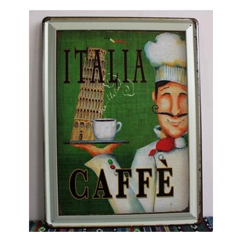 30pcs/lot Metal Sign shabby chic I TALIA CAFFE Tin Sign Metal painting Club Bar Home Old Wall Art Hanging Logo Plaque Decor