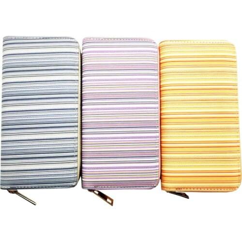KANDRA Fashion Stripe Women Wallets Long Large Capacity Ladies Clutch Phone Pocket PU Leather Womens Card Holder Cash Purse