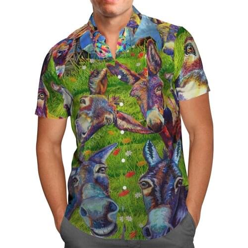 Cute Donkey 3D Beach Hawaiian 2021 Summer Men Shirt Short Sleeve Shirt Streetwear Oversized 5XL Camisa Social Chemise Homme-164
