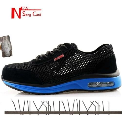 New song card Mens protective work shoes steel toe perforated single Mesh Sneakers fashion Lightweight breathable safety shoes