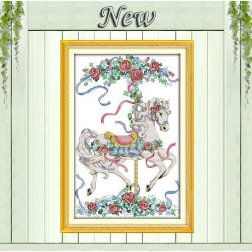 Rose carousel horse animal Painting Counted Printed on the Canvas DMC 14CT 11CT DIY Cross Stitch Needlework Kits Embroidery Sets