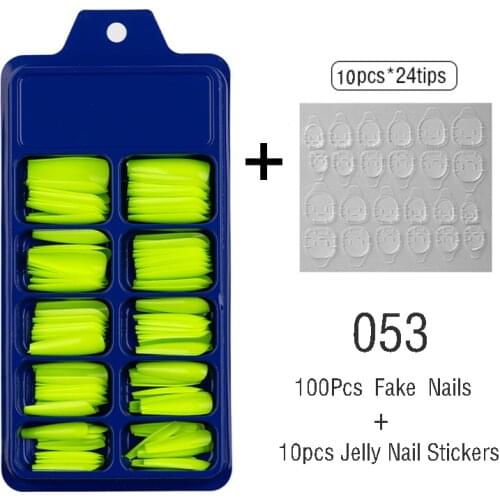 100pcs Include Jelly Stickers Set Professional False Nail Tips Full Cover Long Ballerina Acrylic Nail Tips Press on Nails