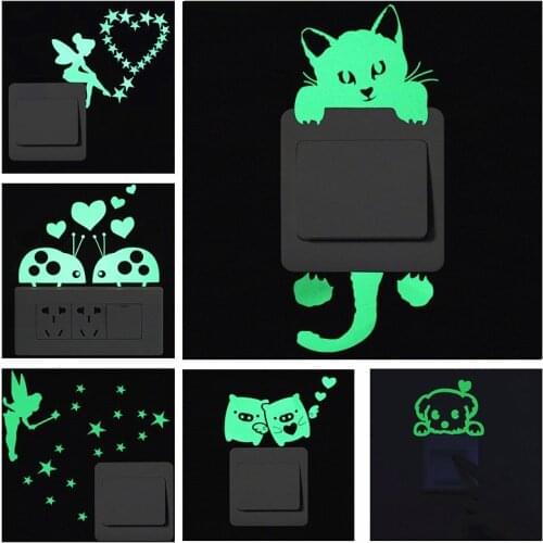 1PC Hot Cartoon Luminous Switch Sticker Glow in the Dark Wall Stickers Children Room Decoration Fairy Moon Star Sticker