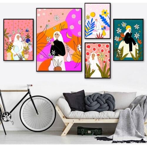 Wall Art Portrait Modular Canvas Lady Pictures Home Decor Cartoon Painting Prints Poster Portrait Living Room Cuadros No Frame