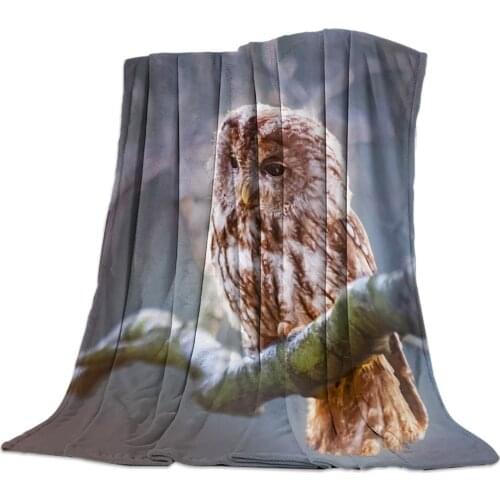 Oil Painting Owl Forest Throw Blanket Portable Soft Blanket for Sofa Microfiber Flannel Blankets for Beds